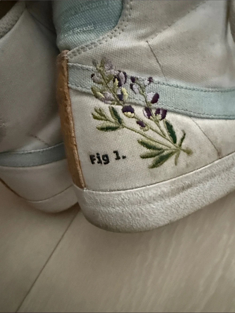 Nike High-Top Sneakers in White Light Gray Blue Swoosh Embroidered